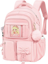 Kids Backpack for Girls, Cute Kawaii Pink Backpacks with Cartoon Doll, Aesthetic