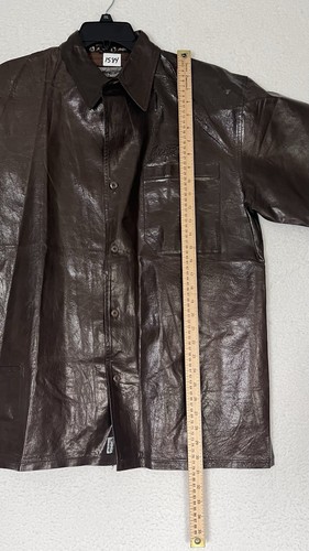 Johnny Blaze Leather Shirt 90's Vintage 100% Leather Brown Button Down - Picture 4 of 18