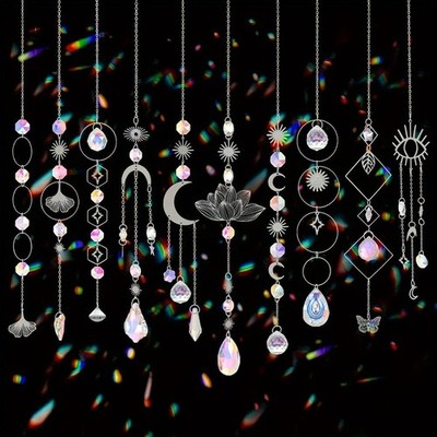10pcs Lotus Crystal Suncatcher  Colorful Hanging Prism Rainbow Window Decor