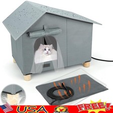 Weatherproof Heated Cat House Elevated Outdoor Shelter Dual Exit Easy Clean New
