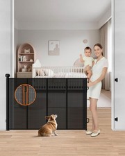 Retractable Baby Gate, 55" Wide Mesh Baby Gate with 4 Reinforced Rods, 34" Ta...