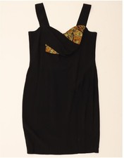 VINTAGE Womens Sleeveless Bodycon Dress UK 16 Large Black DI04