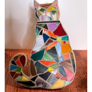 Colorful Handmade Cat Mosaic Art Wall Hanging or Shelf Decor