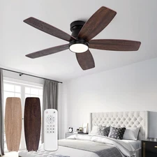 42 Inch Black Flush Mount Ceiling Fans with Lights and Remote, Dimmable Black Be
