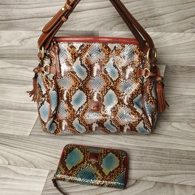 Dooney & Bourke Blue Python Embossed Leather Hobo Tassel Shoulder Bag & Wallet