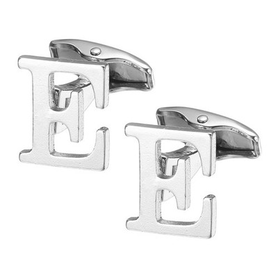 2Pcs Initial Alphabet Cufflinks, Iron Letter Cuff Links for Men (Silver, E)