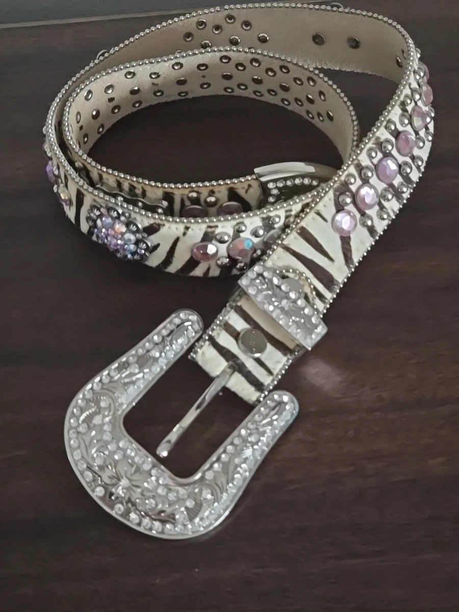 BHW Pink Embossed Leather Western Rhinestone Cross Belt XL Y2K Bedazzled Vintage BHW Pink Leather Belts for Women for sale | eBay main image 2