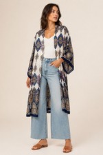 Women s Kimono Duster Coverup S / M Long Line Open front Beach Resort Vacation