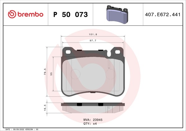 Bremsbelagsatz Scheibenbremse Prime Brembo P 50 073 FüR Mercedes SLK Klasse CLK-image