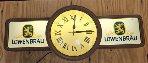 Rare Vintage Lowenbrau Light Up Beer Sign Advertising Bar Clock Working 30"