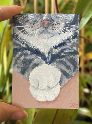 ACEO Original Tabby Cat Paws Kitty Close Up Acrylic Painting - PaperTrailbyKC