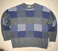 VTG 90s David Taylor Patchwork Sweater XXL Made in USA Blue Colorblock Grandpa