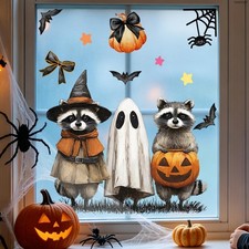 1 Sheet Halloween Window Stickers Cartoon Cute Raccoon Black Cat 1, 1219