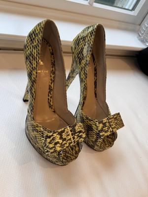 Fendi Python  Bow   Snake Skin Shoes Heels Platform 7  Green Black Lime