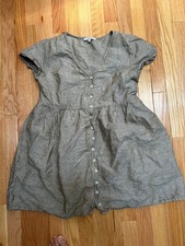 XS Women “Madewell” Linen Blend V-Neck Button Front Alexandra Mini Dress khaki