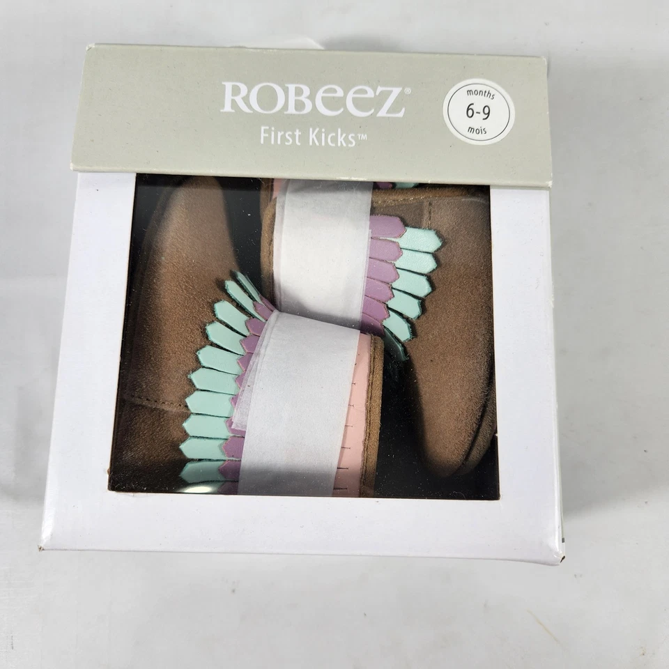 Robeez первый удары бахрома кожаный ботинок размер 6-9 месяцев Baby девочки/мальчика новый - Изображение 3 из 4