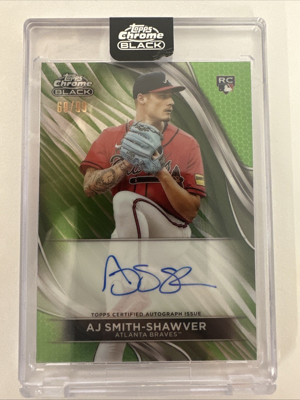 2024 Topps Chrome Black AJ Smith-Shawver #CBA-AS Auto RC Green Refractor /99