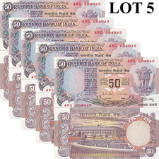 India 50 Rupees ND 1978-1997 P 84c UNC With Hole MINOR FOXING Lot 5 pcs