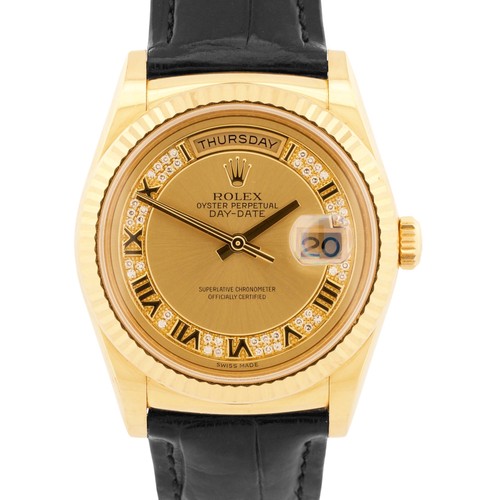 UNPOLISHED PAPERS Rolex Day-Date DIAMOND ROMAN 18K Yellow Gold...