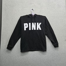 PINK Victoria's Secret Women Hoodie M Black Graphic Fleece Logo