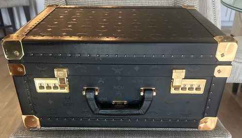 MCM BLACK VISETOS Vintage PVC / Leather Trunk Suitcase Briefcase Excellent