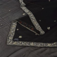 Sanskriti Vintage Black Dupatta Long Stole Pure Georgette Hand Beaded Wrap Veil
