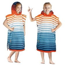Kids Changing Robe Surf Poncho, Kids Beach Towels, Teens 8-12 Orange Stripe