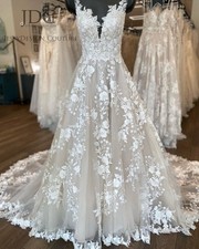 Top Quality Lace Wedding Dress Bridal Gown Champagne A-Line 32-60 Plus Size