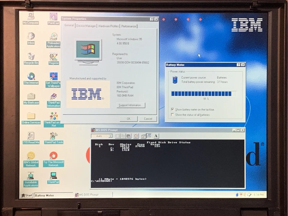IBM Thinkpad 770 Pentium MMX 233Mhz Windows 95 Foto 2 de 4