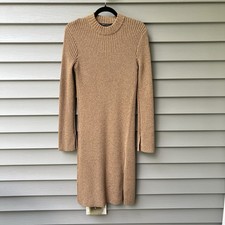 BCBGMaxazria Knit Sweater Warm Dress Mock Neck Midi Long Sleeves Brown Size M