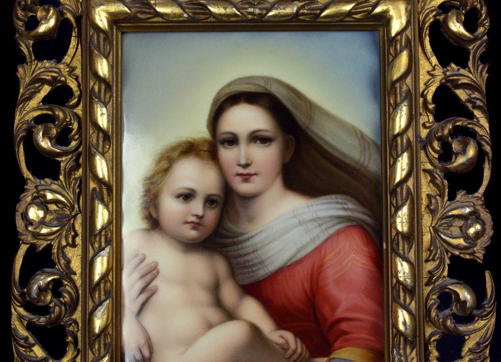 KPM Berlin marked Porcelain Plaque Raphael’s Sistine Madonna, Ornate gilt frame
