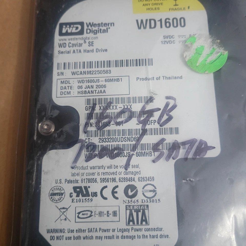 NEW SEALED Western Digital 160GB 3.5" SATA Hard Drive WD1600JS-60MHB1 - Image 3 of 3