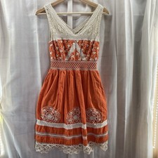Moulinette Soeurs Dress Women’s 2 Orange Lace Embroidered Boho Anthropologie