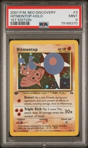 Hitmontop 3/75 1st Edition PSA 9 Neo Discovery Pokemon Holo Swirl