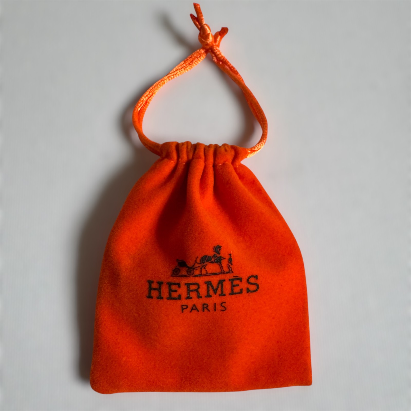 Hermès Paris Orange Velvet Drawstring Pouch Dust Bag Jewelry POUCH ONLY