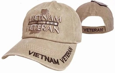 VIETNAM VETERAN RIBBON WASHED STYLE  RELAXED FIT EMBROIDERED KHAKI STONE HAT CAP