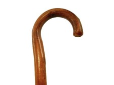 36" Crook Handle Cane, Knotted Shaft, Hand Carved, Vintage, Natural Wood