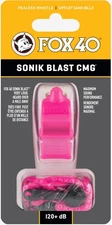 Fox 40 Sonik Blast CMG 3-Chamber Pealess Whistle + Lanyard, Pink