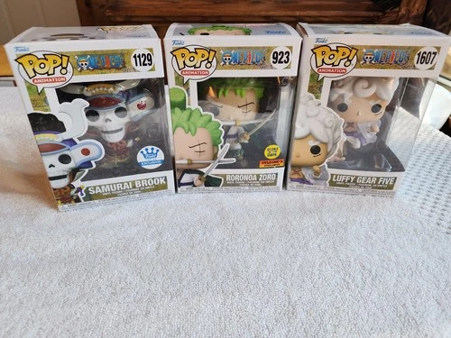 Funko Pop new lot, Three one piece figure's #923-Zorro,#1129-Brook, #1607-Luffy