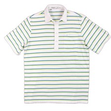Criquet Polo Shirt Mens M White Striped Organic Cotton 4 Button Short Sleeve