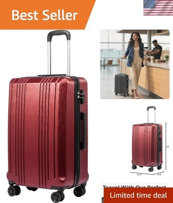 Stylish 24in Red Striped Hardshell Luggage with TSA Lock for Effortless Travel