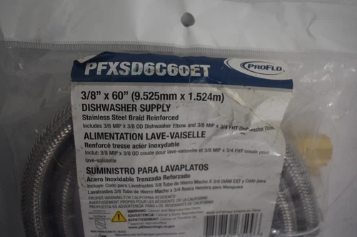 ProFlo Stainless Steel Braid 3/8" x 60" Dishwasher Water Supply Connector Kit - Picture 2 of 6