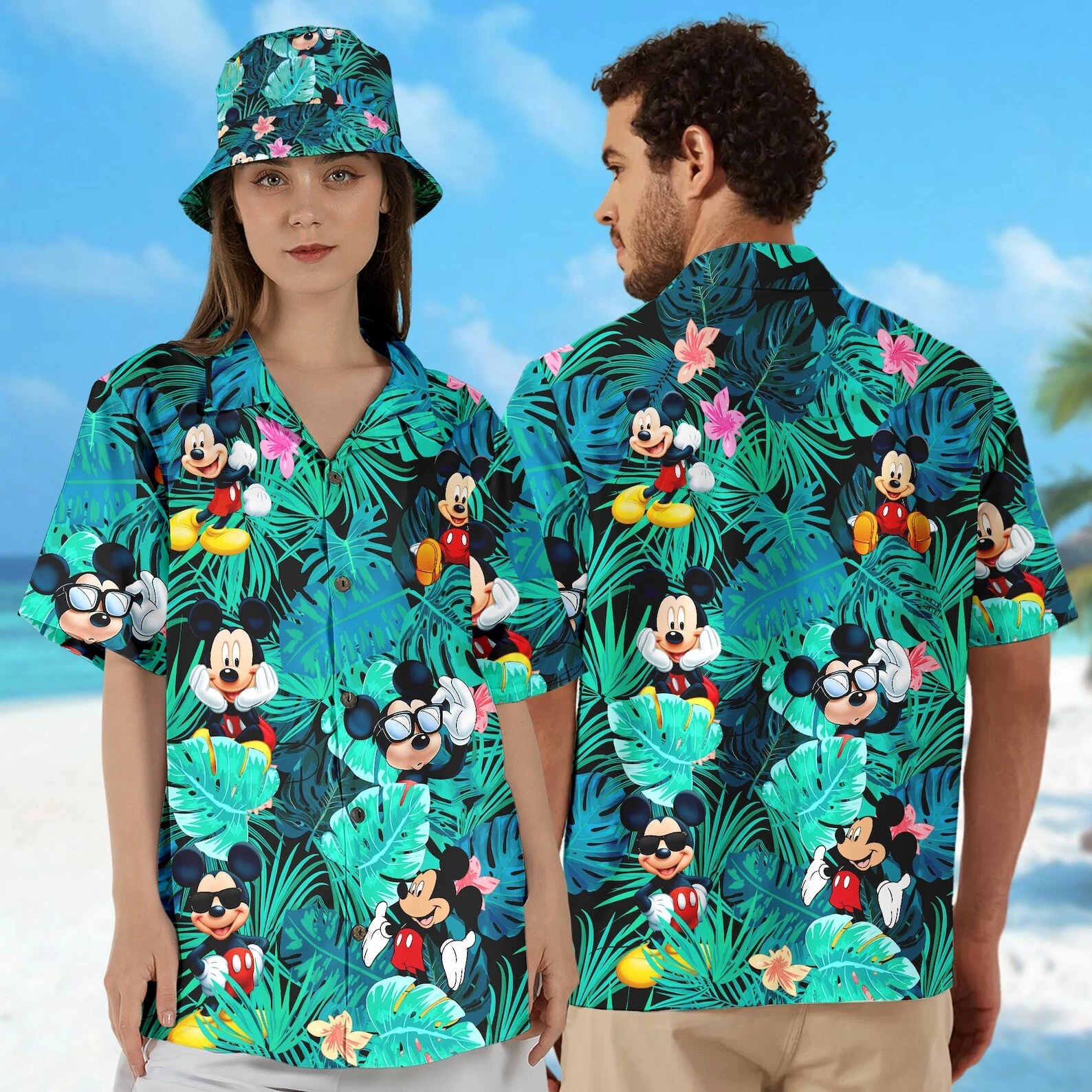 Cute Mickey Mouse Wear Sunglass Pattern Aloha Tropical Summer Hawaiian Shirt