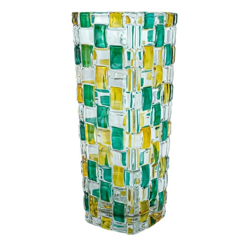 Murano Glass Vase Green Yellow Hand Made Painted Millefiori 16cm High