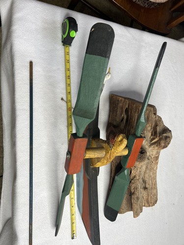 Vintage Carved Whirligig By Dick Steele Of Old Man & Sea On Drift Wood Base-Nice - Picture 18 of 21