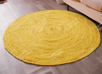 Yellow Circe Rug Handmade Round Cotton Dhurrie Rug, Yellow Circle Chindi Rug, Cotton ...