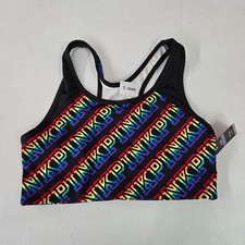 PINK Victoria's Secret Women Sports Bra M Black Rainbow Ultimate Unlined NWT
