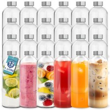 HEFTMAN Glass Bottles 1 Litre Water Smoothies Juice Airtight Leakproof 24 Pack