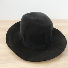 Italian Black Fedora Womens Hat Large Fur Felt Western Cowgirl FIORENTINO ITALY