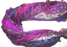 12 yards Unstitched Recycled PURE Silk Sari Ribbon Yarn tassels Purple Skeins